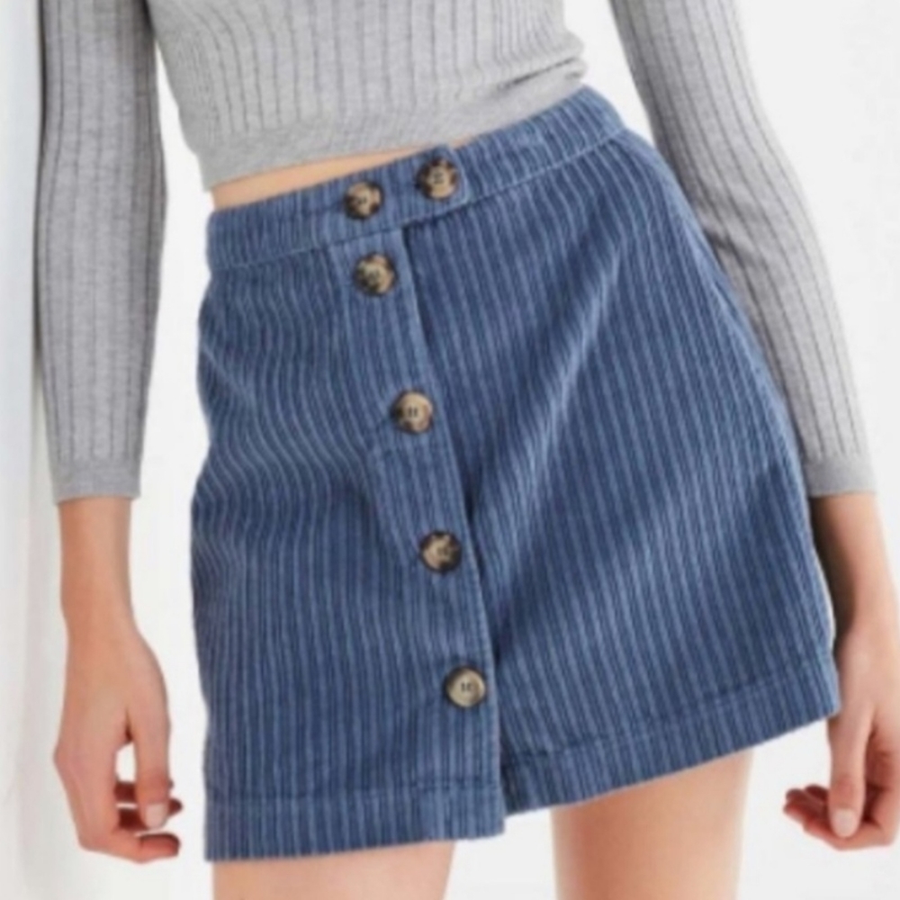 UO BDG Jumbo Retro Boho Blue-Gray Corduroy Button-Down Mini Skirt S